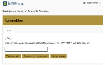 Foto: veilig mailen - voorbeeld invoeren sms code